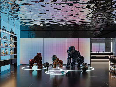 Modern KTV Interior Design With Colorful Lighting And Comfortable Sofa Seats 3d model