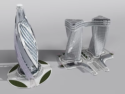 Modern Skyscrapers Featuring Twisted Design And Twin Connected Towers Unique Architecture 3d model