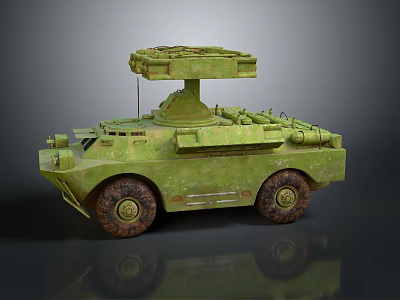 Green Rusty Wheeled Military Tank With Turret And Armor Details 3d model
