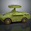 Green Rusty Wheeled Military Tank With Turret And Armor Details