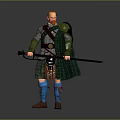 Scots Warrior In Green Kilt And Armor With Red Hair Holding Long Sword