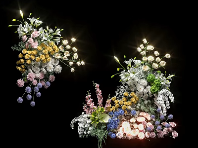 Vibrant Mixed Plant Arrangement With Pink Yellow White Purple Flowers And Green Foliage 3d model