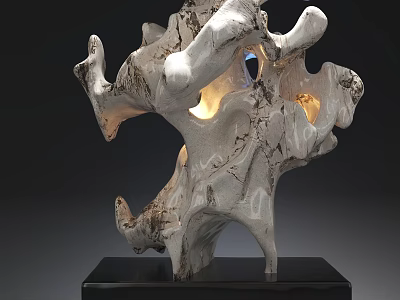 Modern Abstract Sculpture Carving With Textured Surface And Interior Lighting On Black Base 3d model