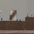 Modern Wooden Entryway Cabinet and Side Cabinet with Floor Lamp Artwork and Decorative Items