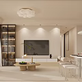Modern Living Dining Room Interior With Beige Sofa Coffee Table Dining Set And Wall Painting