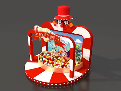 Red Hat Themed Display Stand With Colorful Balls And Striped Design Elements 3d model