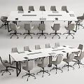 Modern White Conference Table With Grey Wheeled Chairs For Meeting Room
