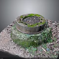 Moss Covered Round Manhole Cover With Square Concrete Base And Gravel