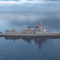 US Flagged Modern Warship Sailing On Sea 3d model