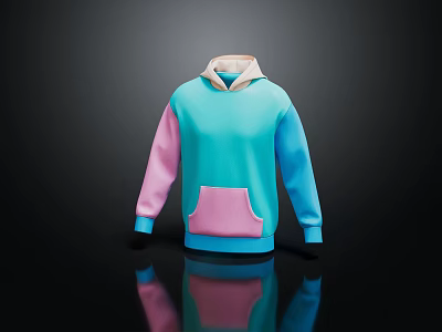 Color Block Blue And Pink Hooded Sweatshirt With Front Pocket Design 3d model