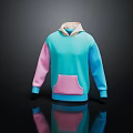 Color Block Blue And Pink Hooded Sweatshirt With Front Pocket Design