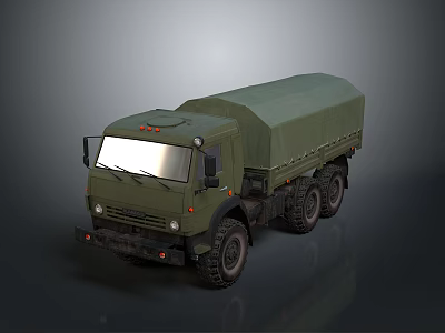 Green Military Truck With Canvas Covered Cargo Bed And Six Wheels 3d model