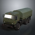 Green Military Truck With Canvas Covered Cargo Bed And Six Wheels