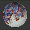 Artistic Sculpture Carving Decorative Plate With Blue Wave Patterns And Red Green Maple Leaves