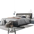 Comfortable Modern Double Bed With Soft Gray Bedding Pillows And Simple Nightstand Decor 3d model