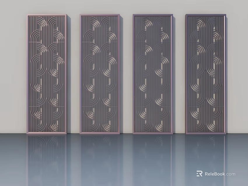 Modern Hinged Doors With Dark Frames And Geometric Light Accents Design 3d model