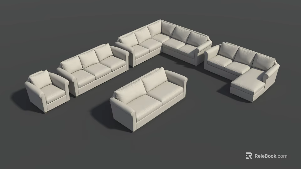 Modern White Casual Sofa Set With Multiple Sectional Pieces And Comfortable Seating Design 3d model