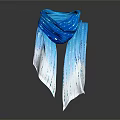Elegant Blue And White Gradient Scarf With Silky Draped Design Fashion Accessory