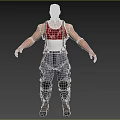 Bald Man With Red Tank Top White Suspenders Gray Cargo Pants Knee Pads And Boots