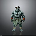 Muscular Rhino Character With Green Skin Horns Red Wristbands And Wrapped Legs