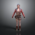 3D fantasy woman with silver gray hair red leather jacket patterned bodysuit utility belt boots