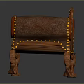 Classic Wooden Sofa with Leather Rolled Armrests Rivet Details and Natural Wood Grain