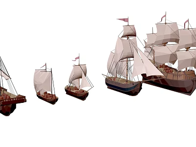 Decorative Sailboat Models In Various Sizes Featuring White Sails And Wooden Hulls 3d model