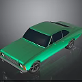 Shiny Green Classic Two Door Car With Black Roof And Silver Wheels On Dark Background
