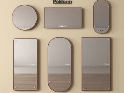 Poliform Modern Mirror Collection Featuring Various Shapes And Wooden Frames 3d model