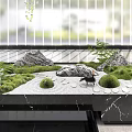 Zen Style Miniature Garden Ornament With Green Moss Stones And Small Plants