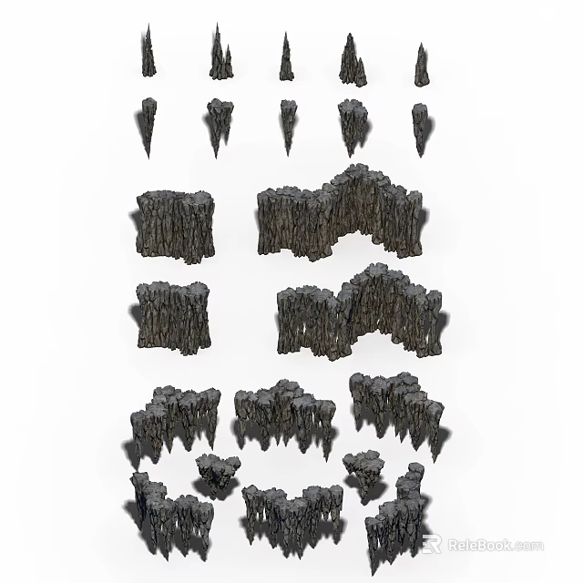 Natural Cave Rock Formations With Stalactites Stalagmites And Stone Curtains 3d model 