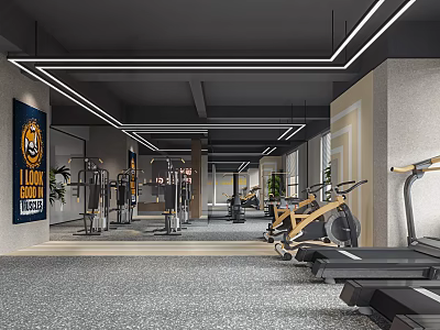 Modern Gym Interior With Various Fitness Equipment 3d model