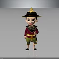Cute Cartoon Character in Traditional Outfit With Black Gold Hat Red Top and Green Pants