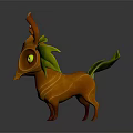 Cartoon Deer Character With Wooden Antlers Green Leaves And Glowing Eyes