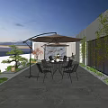 Roof Garden Design With Outdoor Dining Set Sun Umbrella Green Plants And Lighting