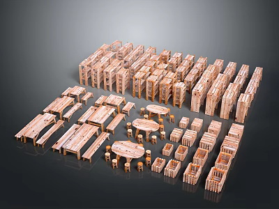 Wooden Blocks House Models in Various Shapes Sizes and Architectural Styles 3d model