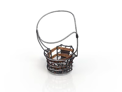 Practical Household Storage Basket With Metal Frame And Wooden Slats 3d model