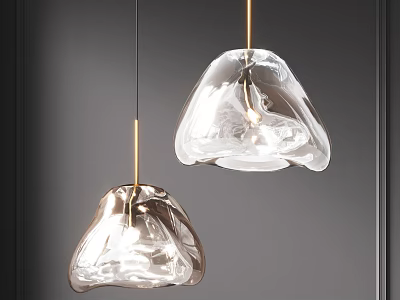 Modern Transparent Glass Pendant Lights With Irregular Shape And Gold Rods On Dark Background 3d model