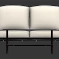 Modern Two Seater Sofa With White Cushions Black Metal Armrests And Gray Top Coffee Table