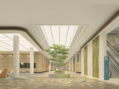 Bright Modern Hospital Outpatient Clinic Interior With Green Plants And Natural Light 3d model