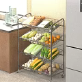 Fresh Oranges And Fruits On Metal Wire Rack In Kitchen