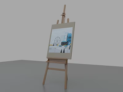 Stylish Decorative Ornament Set Including Wooden Easel And Cityscape Painting For Home Decoration 3d model