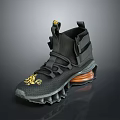 Black Modern Lifestyle Sneakers Featuring Yellow Logo And Thick Sole Design