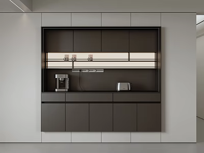 Modern Restaurant Interior Design With Open Layout Black Cabinets And Appliances 3d model