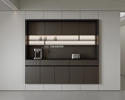 Modern Restaurant Interior Design With Open Layout Black Cabinets And Appliances 3d model