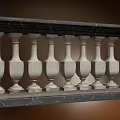 Classical Marble Balustrade With Ornate Balusters And Black Top Rail 3d model