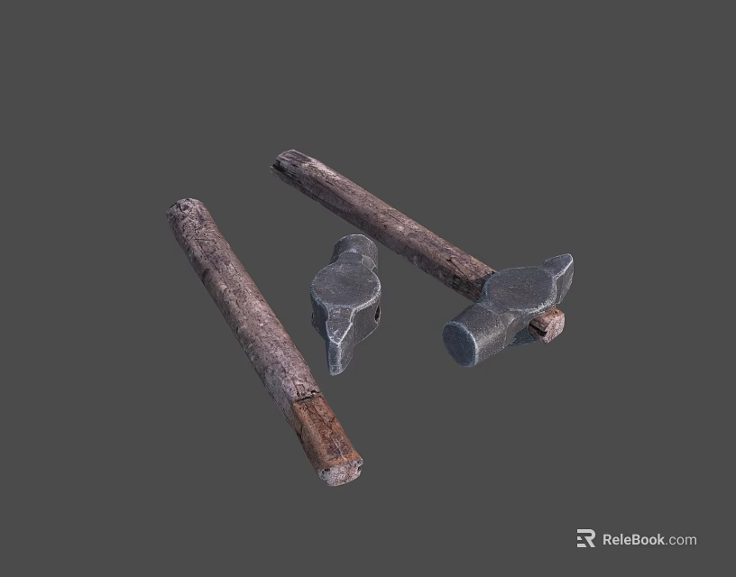 Essential Hardware Tools Collection Featuring Hammers And Chisel With Wooden Handles 3d model 