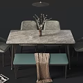 Modern Restaurant Interior With Gray Walls Wooden Cabinets Dining Table Green Bench And Pendant Light