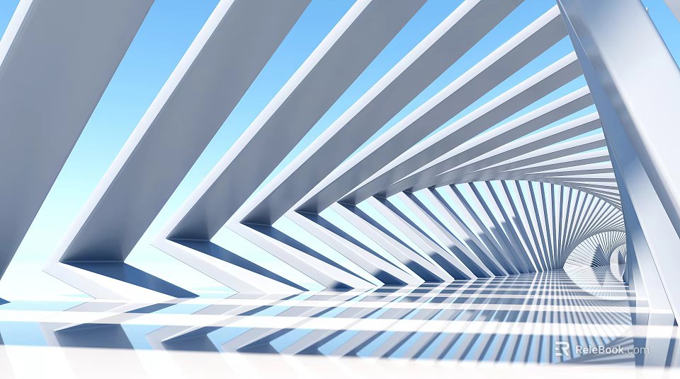 Modern Architectural Structure With Linear Stripes Light Shadow Effects And Blue Sky 3d model 