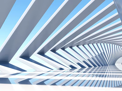 Modern Architectural Structure With Linear Stripes Light Shadow Effects And Blue Sky 3d model
